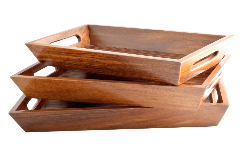 121501391076 Handmade Asersus Wood (Sarsou Wood) Serving Tray Set