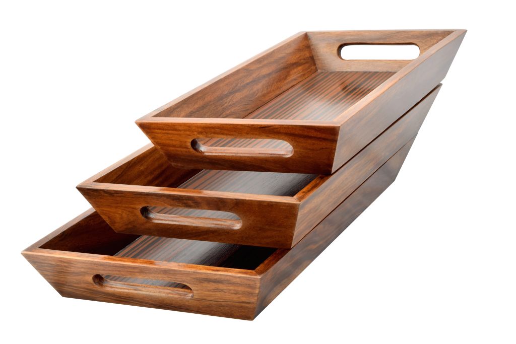 121501391076 Handmade Asersus Wood (Sarsou Wood) Serving Tray Set