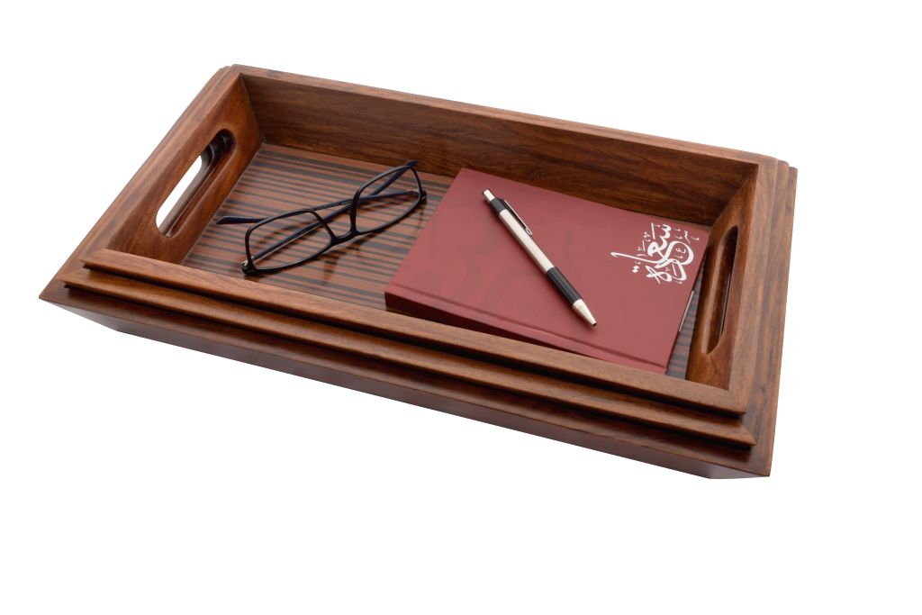 121501391076 Handmade Asersus Wood (Sarsou Wood) Serving Tray Set