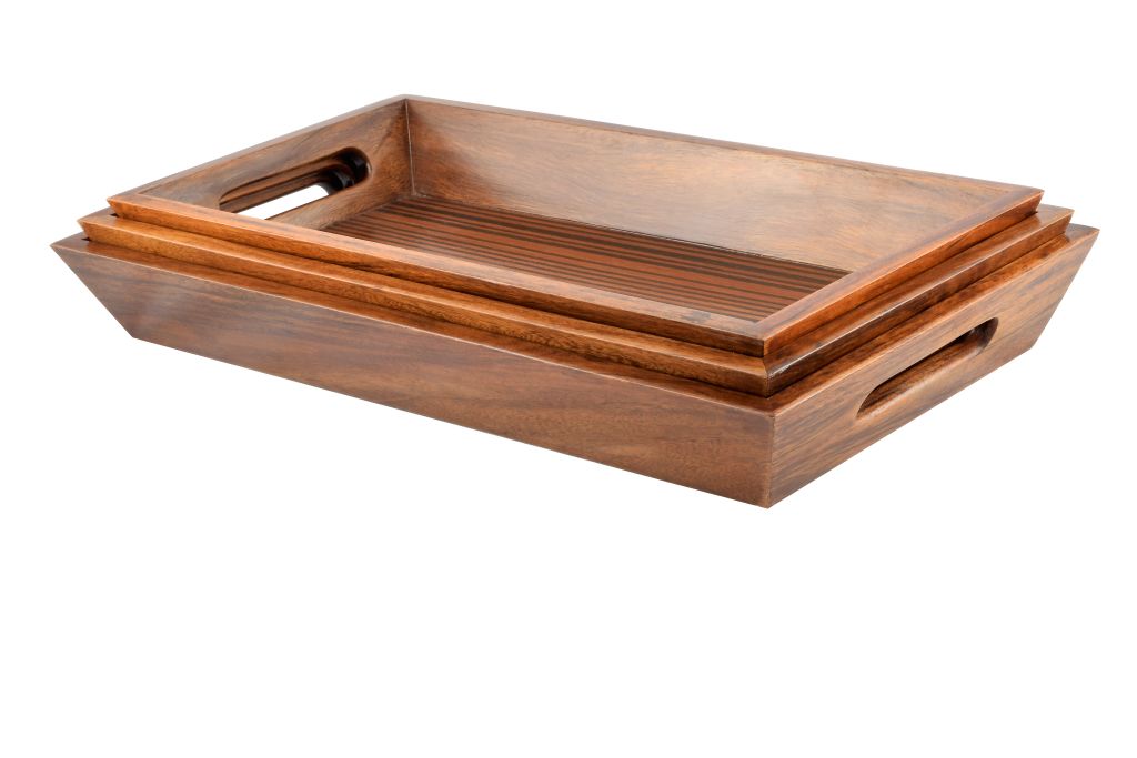 121501391076 Handmade Asersus Wood (Sarsou Wood) Serving Tray Set