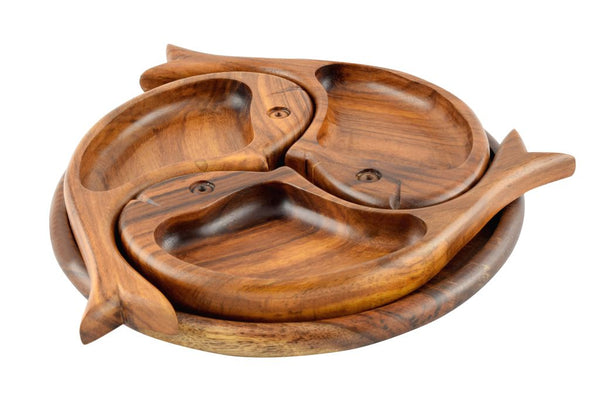 123601131097 Handmade Asersus Wood (Sarsou Wood) Nile Fish Nut Plate (3 pieces)