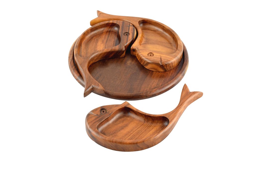 123601131097 Handmade Asersus Wood (Sarsou Wood) Nile Fish Nut Plate (3 pieces)