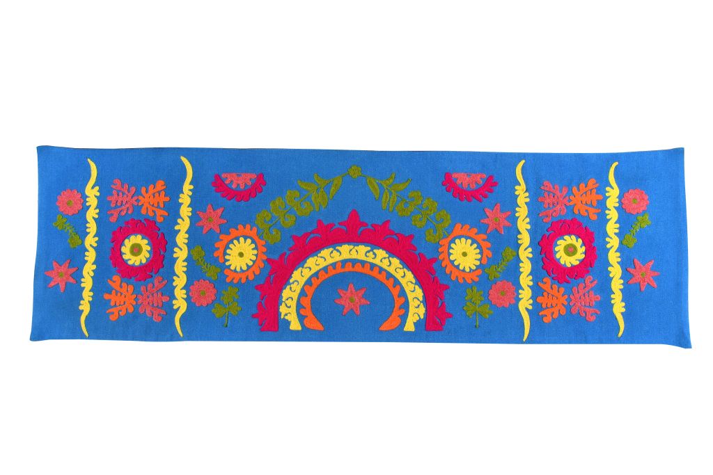 143902491038-02 Handmade Egyptian Cotton Table Runner - 60 * 18 Inch - Hand Embroidery - Blue