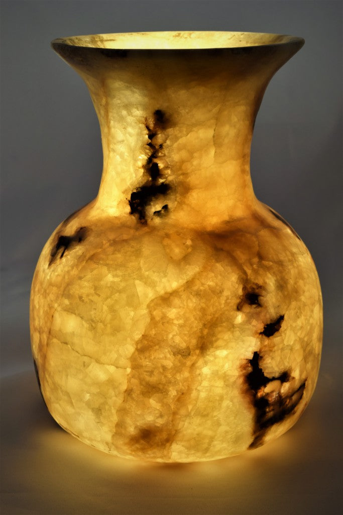 020500101102-Handmade Egyptian Museum Replica Oriental Alabaster (Marmar) Hand carved Vase 10 inch